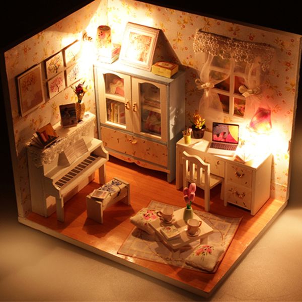 3d Mini Puzzle Diy Handmade Furniture Miniature Dollhouse Building Model Home Decoration Diy Miniature Model Kit Wooden House Small Dollhouse Kits