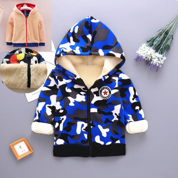 

bibicola winter boys jackets cartoon hooded cotton coats toddler boys kids casual thicken velvet cardigan warm zipper outerwear, Blue;gray