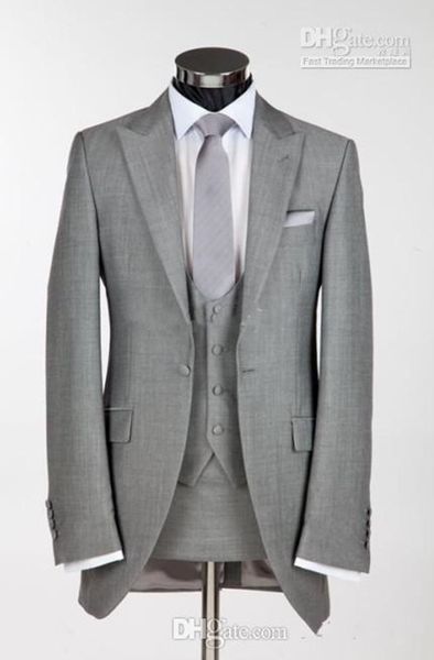 

new custom made one button light grey groom tuxedos peak lapel man groomsmen men wedding suits bridegroom (jacket+pants+vest+tie) 277, Black;gray