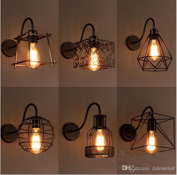 

loft iron birdcage wall lamp vanity lights led wall sconces country style badroom corridor industrial lights fixture