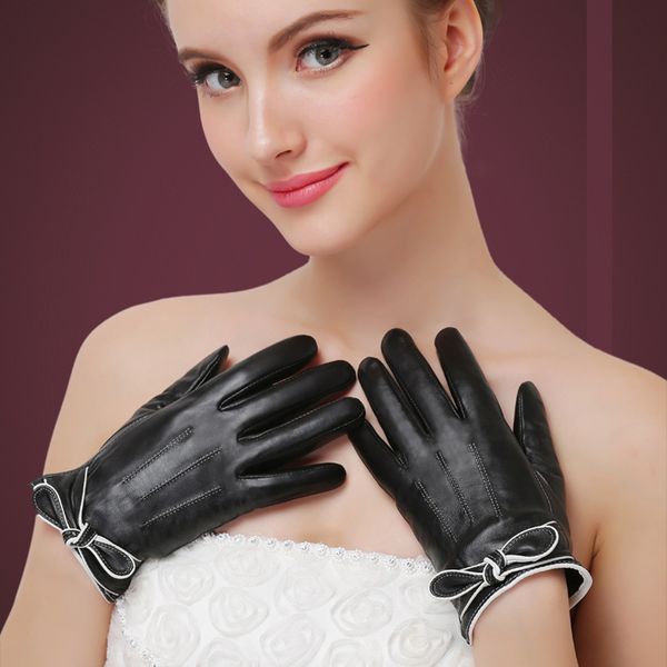 

wholesale new 2018 genuine leather women gloves goatskin gloves autumn winter warm elegant sheepskin female, Blue;gray
