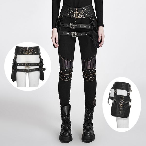 

punk rave steampunk heavy metal rock leather waist bags gothic fashion causal waistband with two bags casual clothes accessories, Black;brown