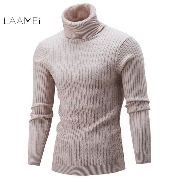 

laamei 2018 new autumn winter men's sweaters male turtleneck solid color casual sweater men's slim fit brand knitted pullovers, White;black