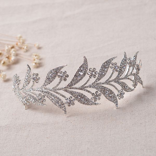 

new crystal leaf alloy delicate tiara for bride headdress crown wedding hair jewelry wholesale, Slivery;golden