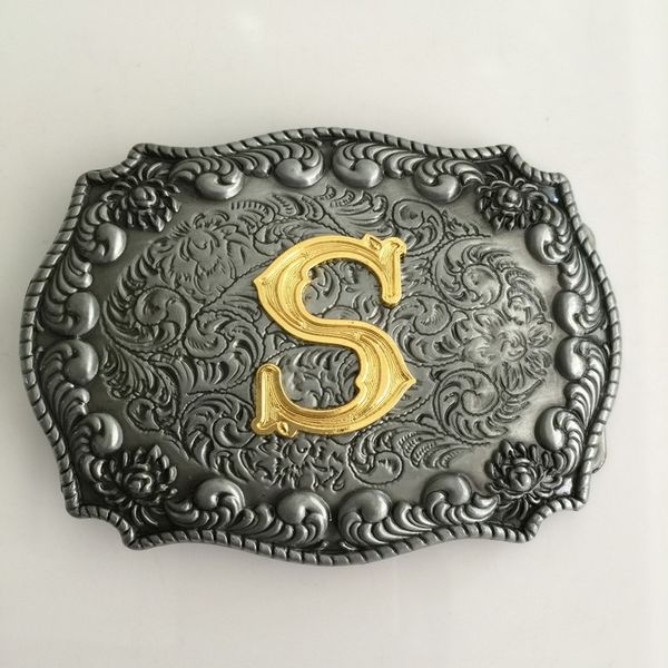 

1 pcs golden letter s buckle hebillas cinturon men's western cowboy metal belt buckle fit 4cm wide belts, Slivery;black