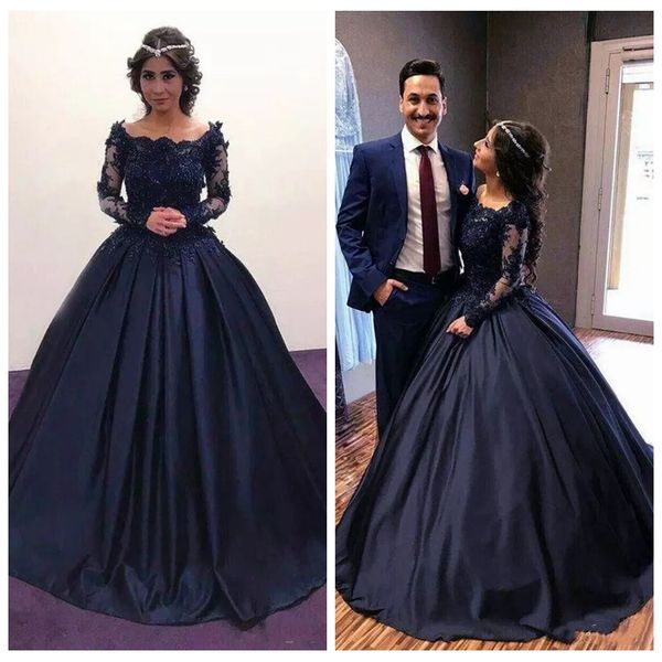 Navy Blue Lace Prom Dress