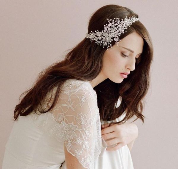 

new bride handmade headwear, wind crystal ribbon, bride accessories, Silver