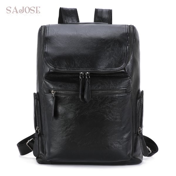

men's pu leather backpacks for teenager men fashion daypacks male brand black student shoulder bags drop shipping