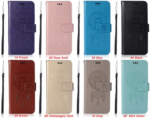 Sino vento e coruja embossing casos de telefone de couro para samsung s9 s8 nota 9 e iphone x xr xs max 6 8 plus