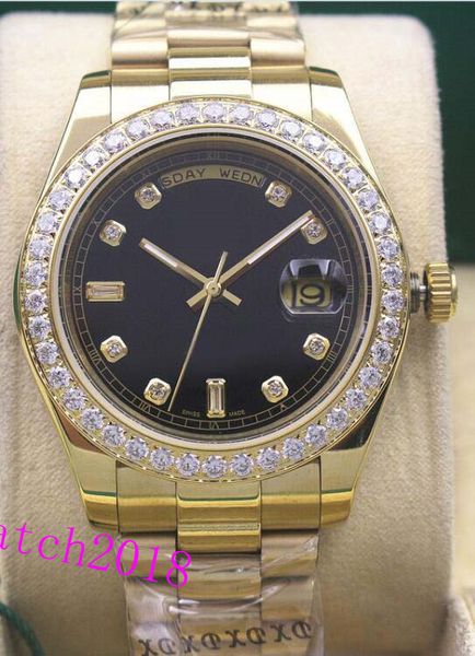 

Роскошные часы мужские золото черный циферблат безель Алмаз 118348 смотреть грудь 41