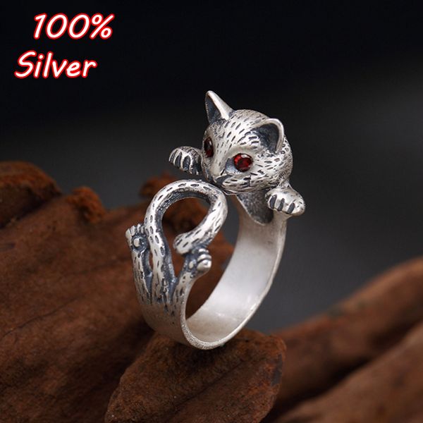 

s925 sterling sier south korean edition of the personality of the vintage sand and sier jewelry cat sier jewelry opening f, Golden;silver