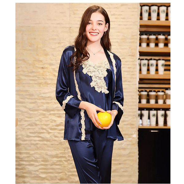 

ladies ' pjs spring dress outer gown trousers three suits, Black;red