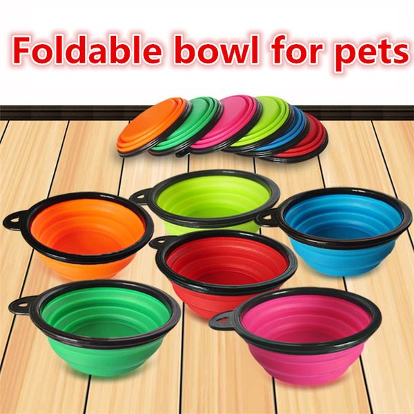 

foldable portable bowl for pets silicone feeding bowl pet dog food water 5 colors dog bowls t2i324