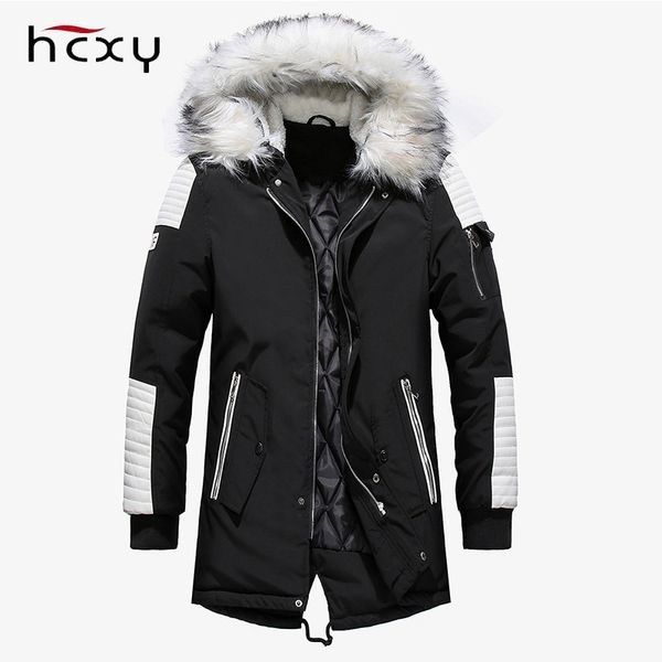 

hcxy winter men parka jacket long coat warm thick cotton-padded jacket windproof casual hooded parkas, Black