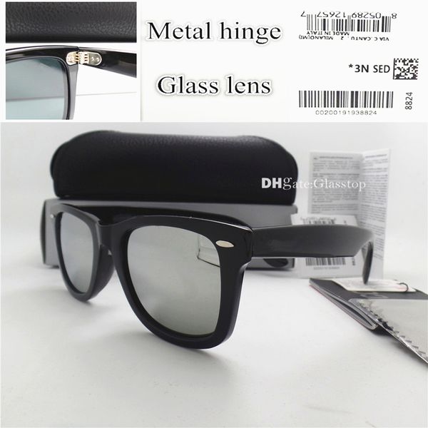 

glass lens metal hinge brand designer men women plank frame sunglasses uv400 52mm vintage shade mercury mirror leather box, White;black