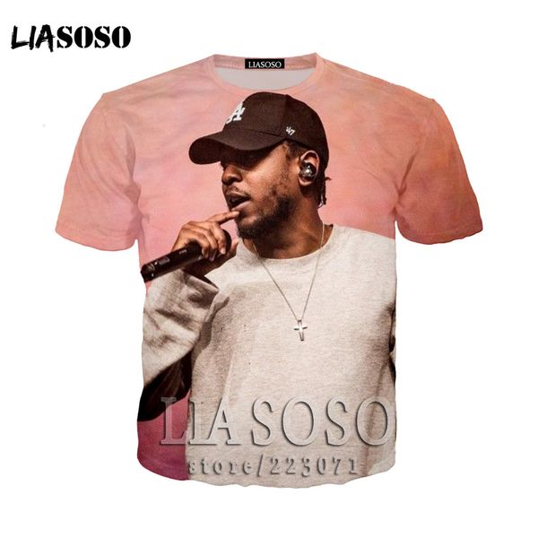 

liasoso kendrick lamar in men's t-shirts hip hop rap american rapper musica casual t shirt 3d printing kem12, White;black