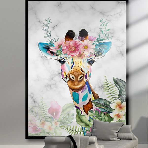 

custom any size modern simple hand-painted wallpaper flower animal cartoon giraffe mural entrance hallway mural wallpaper decorative paintin