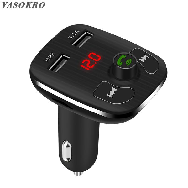 

yasokro fm transmitter modulator bluetooth handscar kit support tf card & u disk car audio player with dual usb charger