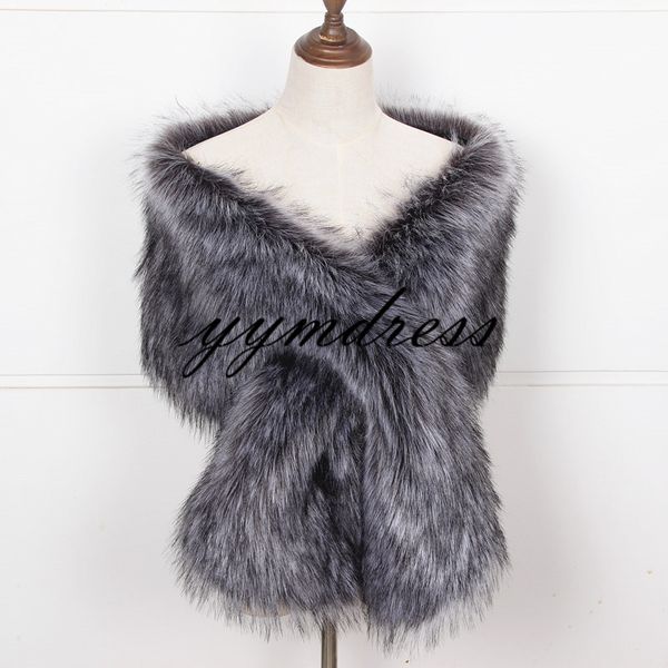 

bridal wraps shawl 2019 new faux fox fur marriage shrug bride winter wedding bridesmaid party boleros ivory black factory sale big discount, White