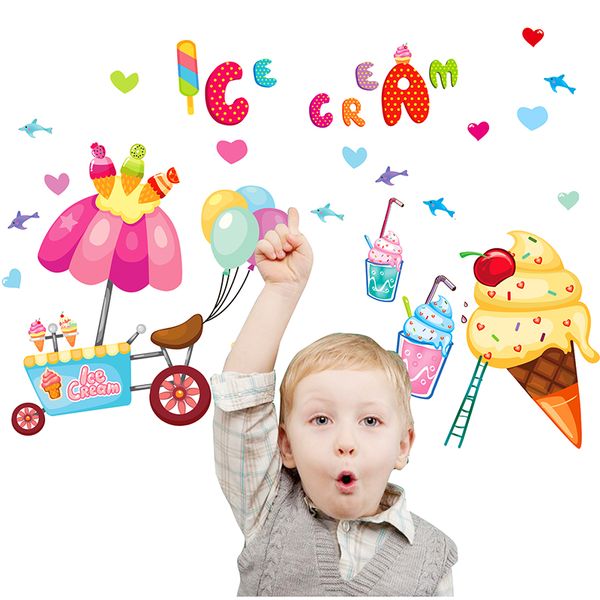 

shijuehezi] creative ice cream wall stickers pvc material wall decals for kids room desserts shop glass window decoration