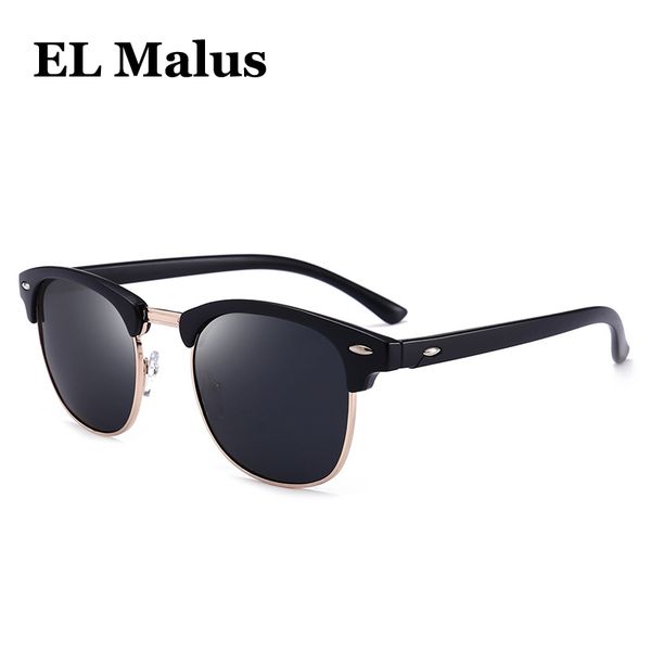 

el malus]polarized round frame sunglasses men male gray yellow silver red night vision lens mirror retro designer sun glasses, White;black