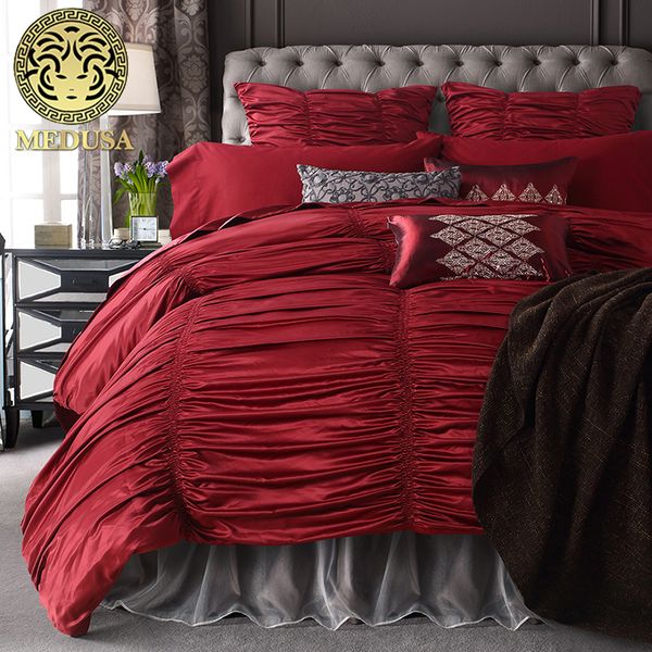 

medusa 4/6-piece shabby chic ruched ruffle duvet cover set king ,burgundy