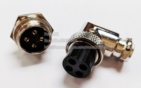 Conectores, 90 graus ângulo XLR 4PIN Aviation Plug Masculino Painel Feminino CHASSIS POWER CHASSIS METAL Adaptador Conector 16mm / 10Sets