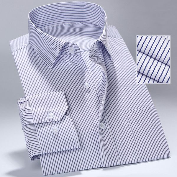 

new fashion collar white and black blue stripe dress shirt business casual long sleeve men shirt wedding formal meeting, White;black