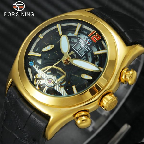 

forsining automatic mechanical men's wrist watches small sub-dials display multifunction watches, Slivery;brown