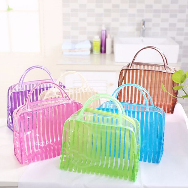 

transparent pvc zipper cosmetic bag stripe portable waterproof makeup tool storage ladies bag makeup organizer