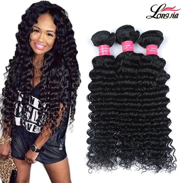 

8а бразильский глубокая волна необработанные бразильский перуанский малайзийский индийский человеческих волос глубокая волна 3/4 пучки расши, Black