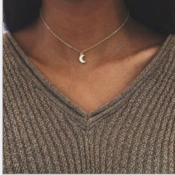 

crescent moon chokers necklaces alloy gold tone simple style lovers jewelry gifts womens chokers necklaces, Golden;silver