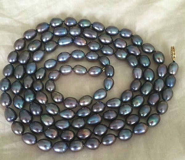 

9-10mm baroque tahitian multicolor black blue pearl necklace 48inch 14k, Silver