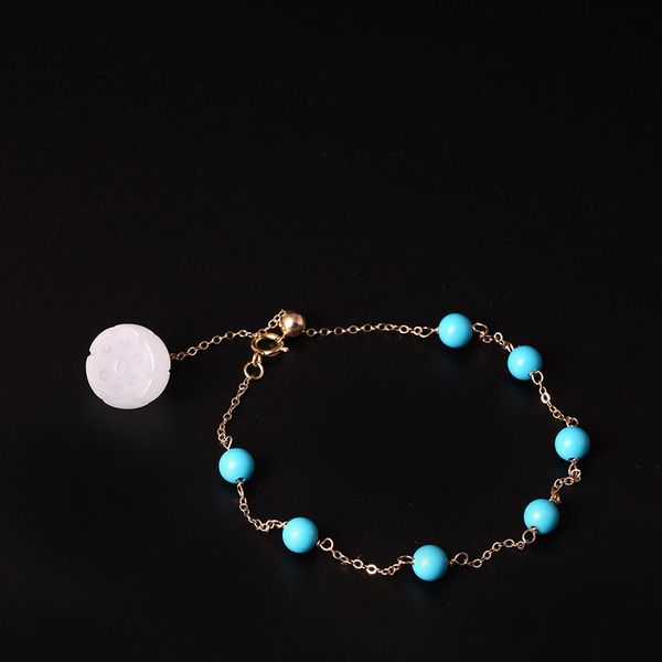 

louleur 14k gold turquoise jade bracelets handmade diy natural green turquoise white jade bracelets for women fashion jewelry, Golden;silver