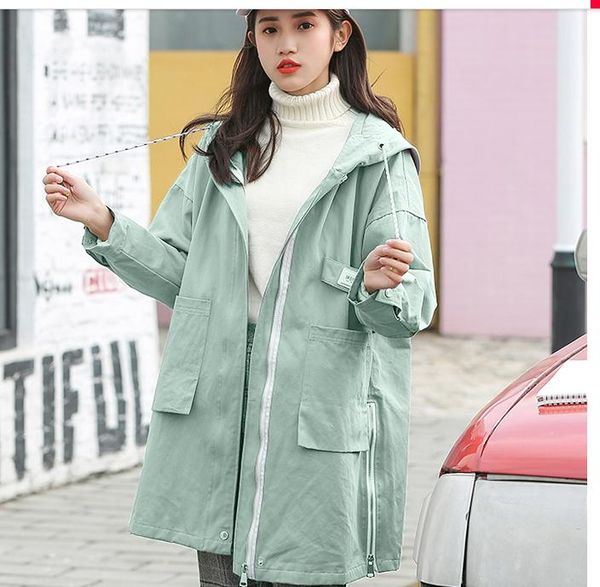 

send 2018 new style korean medium length coat women's loose and comfortable windbreaker spring and autumn, Tan;black