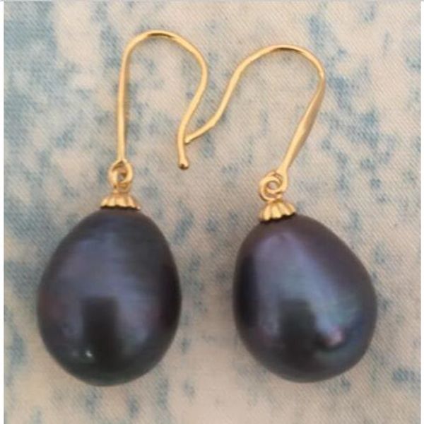 

beautiful pair of 11-13mm south sea baroque black pearl earring 14k golden
