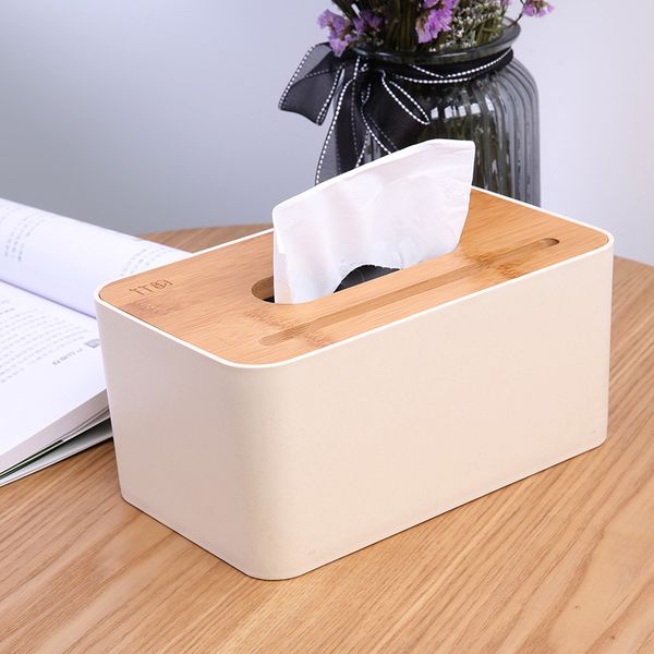 

bamboo rectangular tissue box multi-function household car tissue holder phone holder 3162