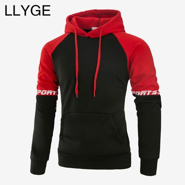 

men patchwork color hooded sweatshirt 2018 autumn long sleeve casual hoodies pullover men's harajuku sportswear sweatshirt, Black
