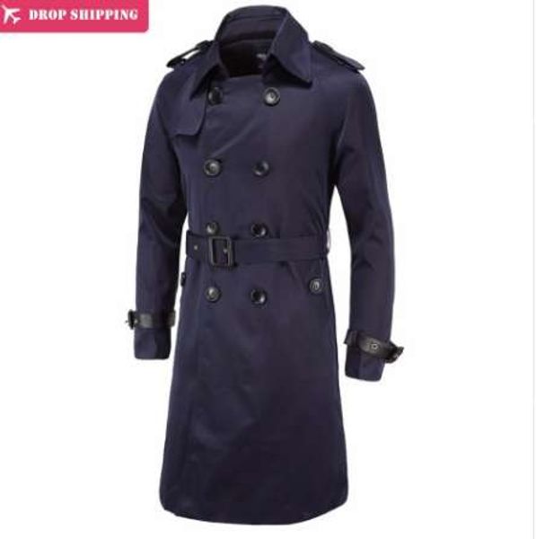 Trench Coat Uomo X-long British Slim Fit Pea Coat Doppiopetto Mens Overcoat Trench Abbigliamento di marca Cappotto maschile