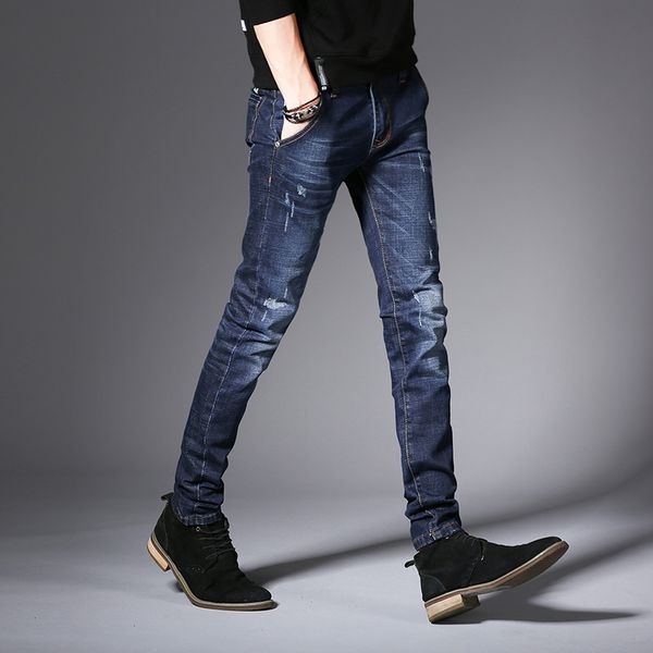 

jeans men 2018 spring new fashion design jeans slim fit high quality plus size denim pants free shipping, Blue