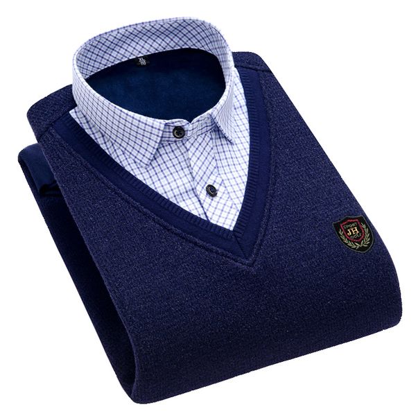 

men's shirt warm fake two pieces mens shirts casual slim fit men dress shirts long sleeve men clothes 2018 camisa masculina, White;black