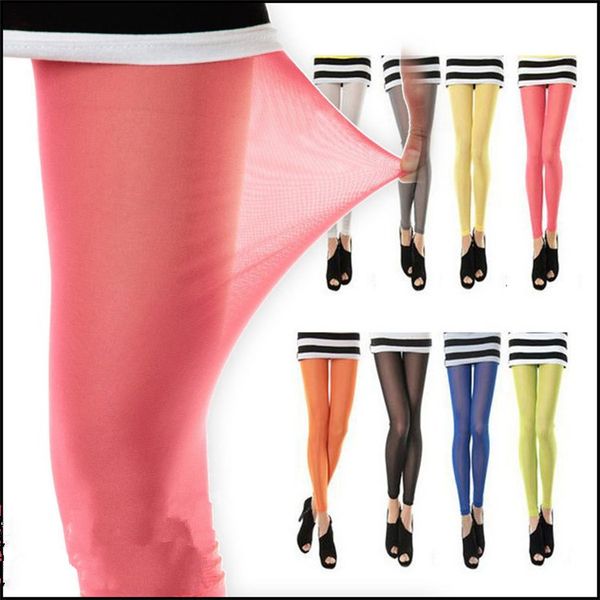 

candy colored leggings wome new summer shiny high stretch pants thin black red fitness workout legging t2i288, Blue;gray