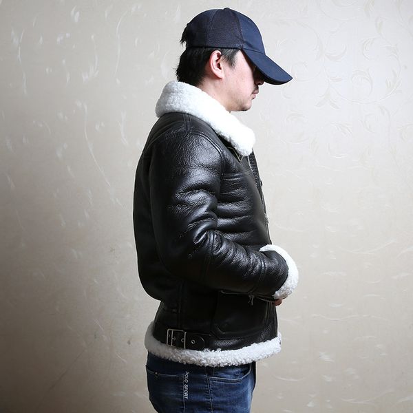 

black avirexfly merino sheepskin lamb fur lining genuine leather jacket b3 air force flocking flight leather jacket