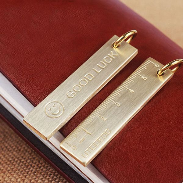 

edc tools 6.5cm copper ruler 0.3cm thick brass metal ruler copper key pendant number logo custom support fba drop shipping g856f