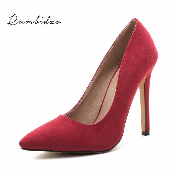 

rumbidzo plus size women pumps 2018 high heels pointed toe party shoes woman wedding office pumps red green zapato mujer, Black;white