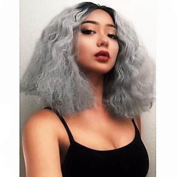 New Style Grey Wig 180 Density Short Curly Heat Resistant
