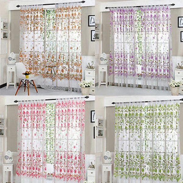 

100cm*200cm chic flowers voile tulle curtains sheer panel drapes door curtain window room