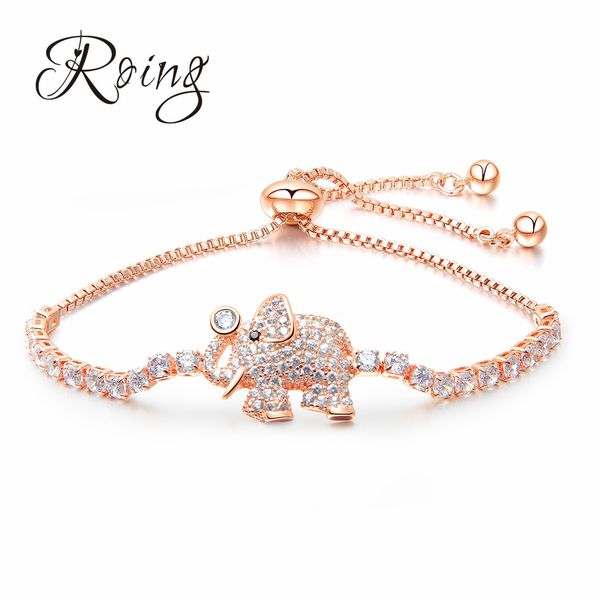 

cz zircon elephant bracelet indian bohemian jewelry silver rose gold link chain charm bracelets for men women diy gift ro530, Black
