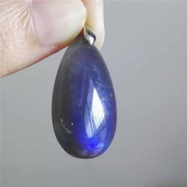 

natural labradorite pendant genuine strong blue light gemstone crystal water drop bead necklace natural stone pendant 30x17x8mm, Silver