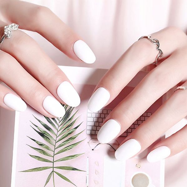 

24pcs/set middle long matte false nails pre-designed white black round full finished finger nail art tips handmade fake nails, Red;gold